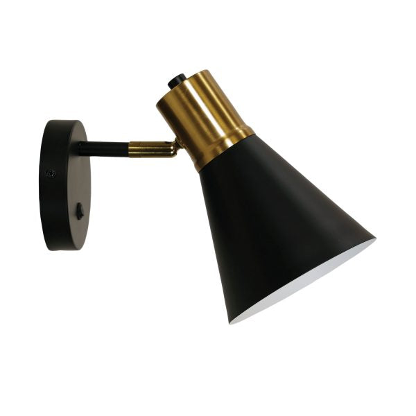 NORBERT WALL LIGHT w/ SWITCH BK/SATIN BRASS