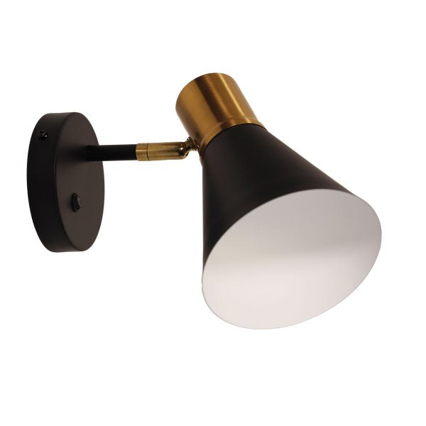 NORBERT WALL LIGHT w/ SWITCH BK/SATIN BRASS