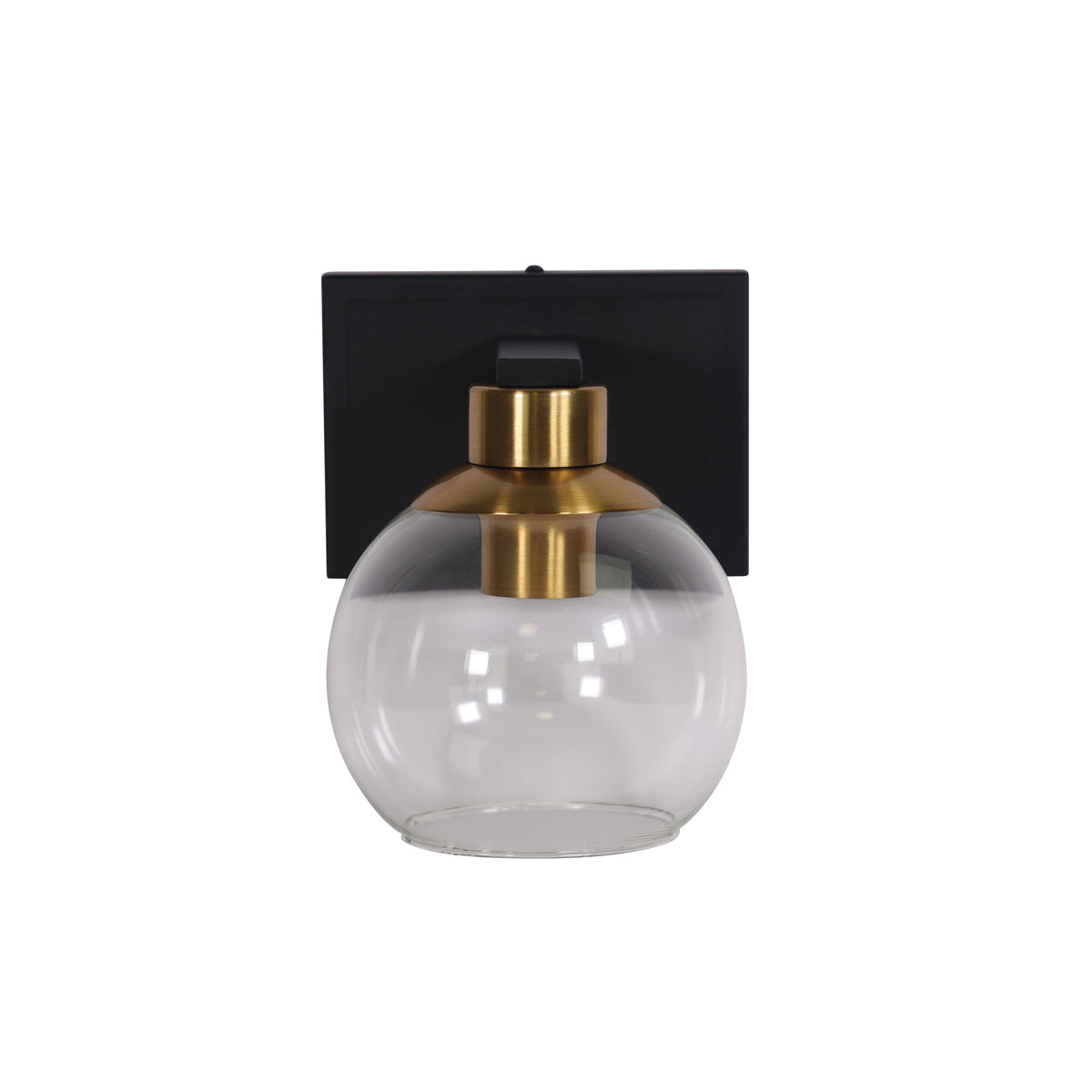 CLAYTON SINGLE WALL LIGHT BLACK/BRASS/CLEAR