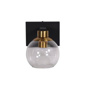 CLAYTON SINGLE WALL LIGHT BLACK/BRASS/CLEAR