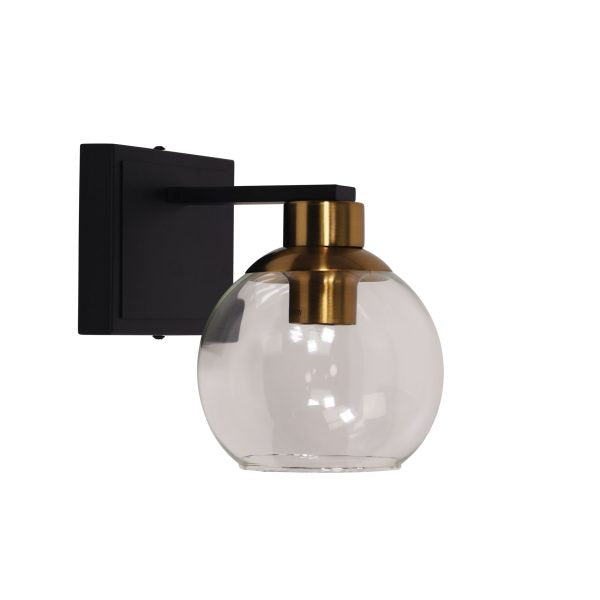 CLAYTON SINGLE WALL LIGHT BLACK/BRASS/CLEAR