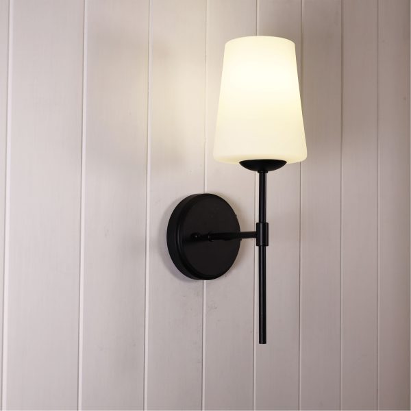 KINBURY WALL LIGHT BLACK w/ OPAL MATT GLASS
