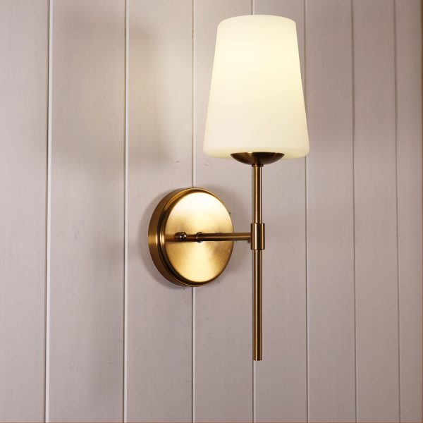KINBURY WALL LIGHT SATIN BRASS w/ OPAL MATT GLASS