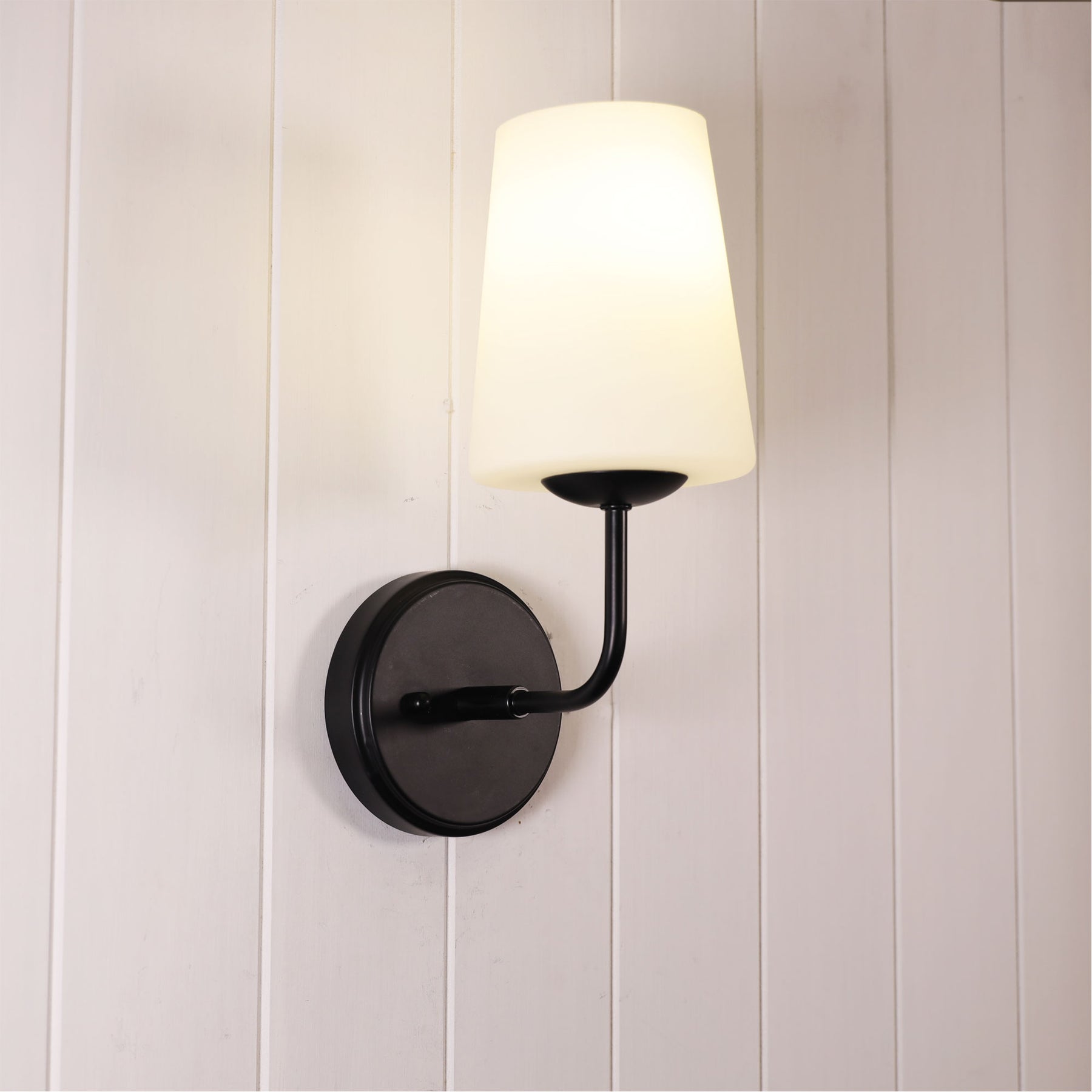 HOPLEY WALL LIGHT BLACK WITH OPAL MATT GLASS