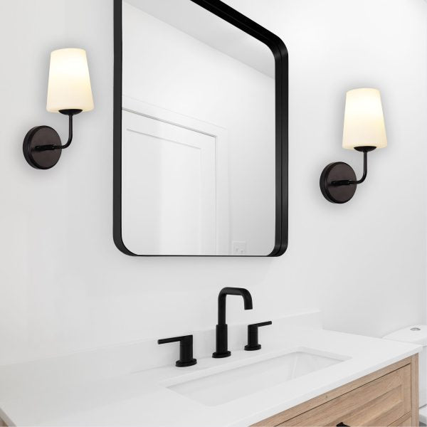 HOPLEY WALL LIGHT BLACK WITH OPAL MATT GLASS