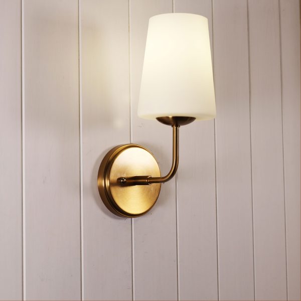 HOPLEY WALL LIGHT SATIN BRASS WITH OPAL MATT GLASS