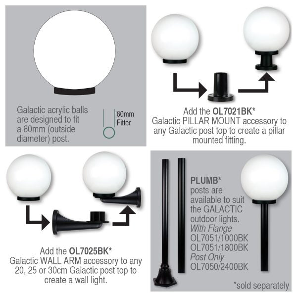 GALACTIC 40cm OPAL ACRYLIC POST TOP