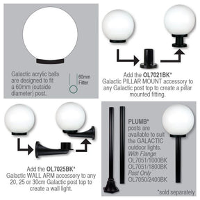 GALACTIC 35cm OPAL ACRYLIC POST TOP