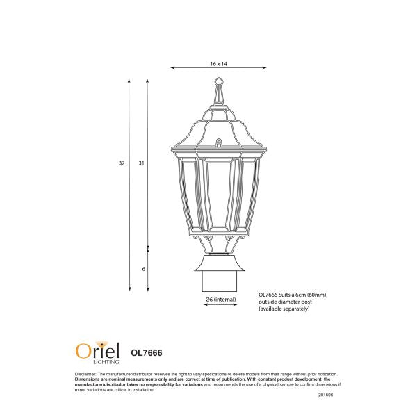 HIGHGATE POST TOP w/60MM FITTER BLACK