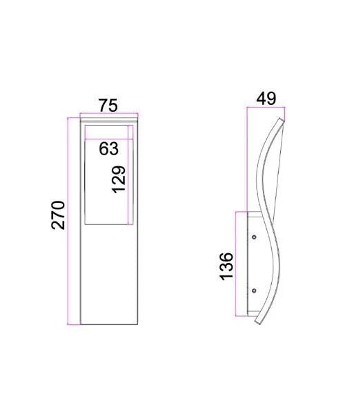 OLA Exterior LED Wavy Rectangular Surface Mounted Wall Lights IP65