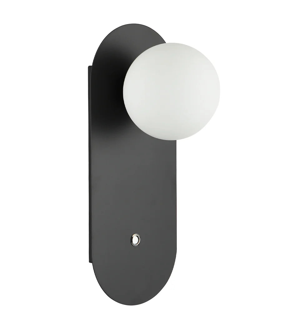 OVALIS Interior Round Opal Diffuser Oblong Base with Switch Wall Lights