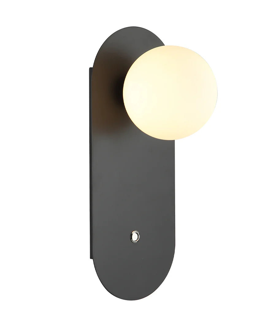 OVALIS Interior Round Opal Diffuser Oblong Base with Switch Wall Lights
