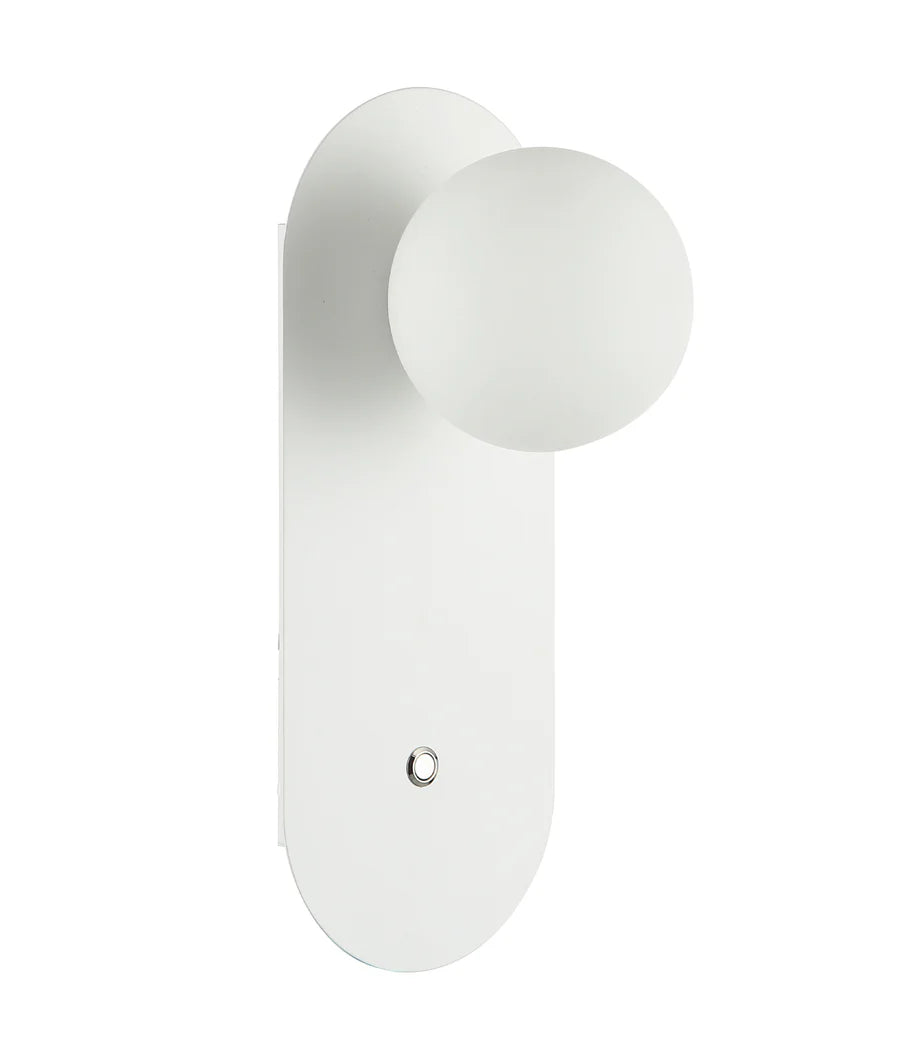 OVALIS Interior Round Opal Diffuser Oblong Base with Switch Wall Lights