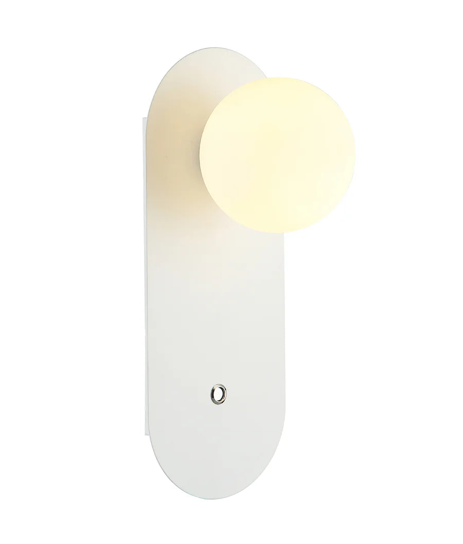 OVALIS Interior Round Opal Diffuser Oblong Base with Switch Wall Lights
