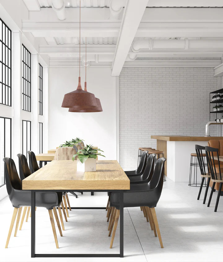 OXIDO: Interior Rustic Brown with Travertine Highlight Angled Dome Pendant Lights