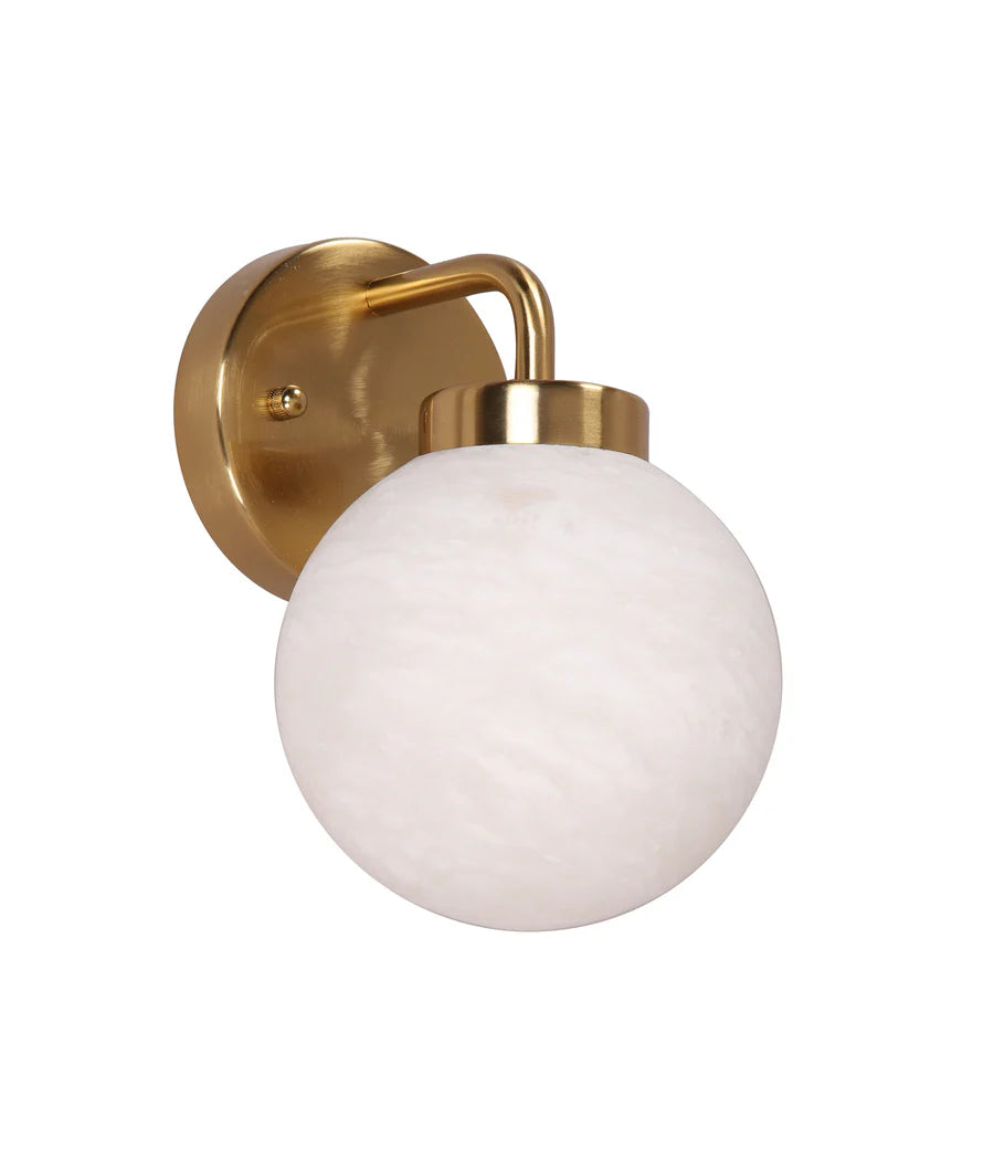 PALLA Interior Single Sphere Alabaster with Brass Highlight Round Base Wall Light