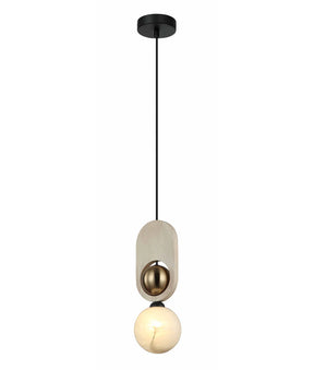 PALTA: Interior Sandblasted Opal Diffuser with Brass & Wood Highlight Pendant Lights