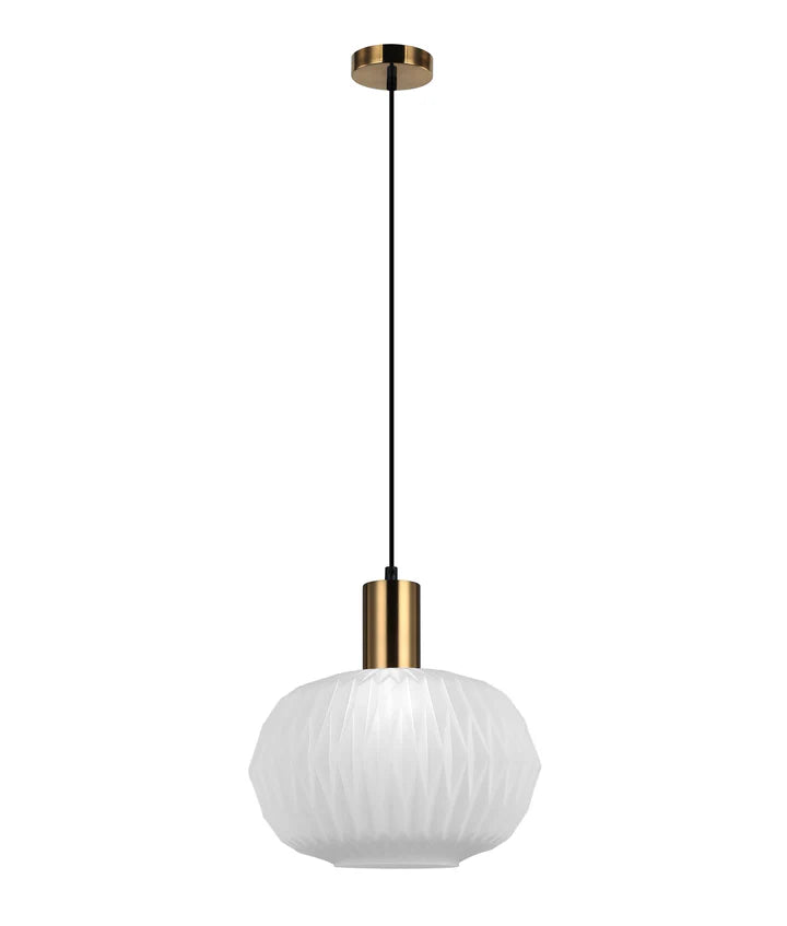 PAPEL: Interior Pleated Opal Opaque / Translucent Dome Glass Pendant Lights
