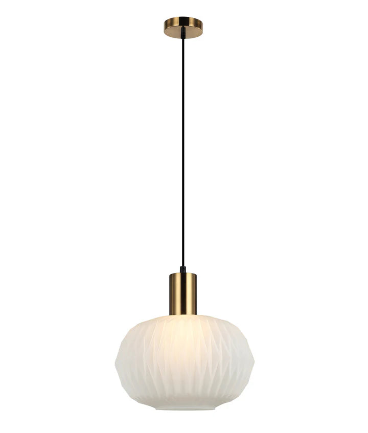 PAPEL: Interior Pleated Opal Opaque / Translucent Dome Glass Pendant Lights