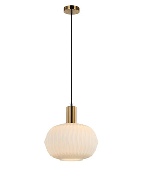 PAPEL: Interior Pleated Opal Opaque / Translucent Dome Glass Pendant Lights