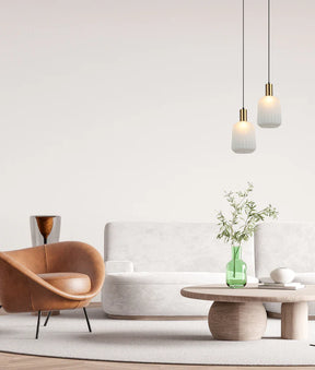 PAPEL: Interior Pleated Opal Opaque / Translucent Jar Glass Pendant Lights