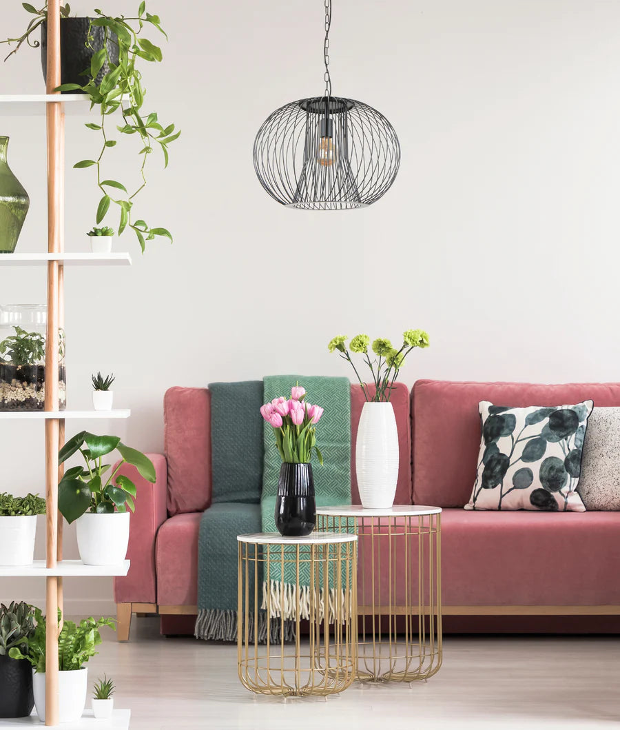 PARRILLA: Interior Round Cage Iron Pendant Lights