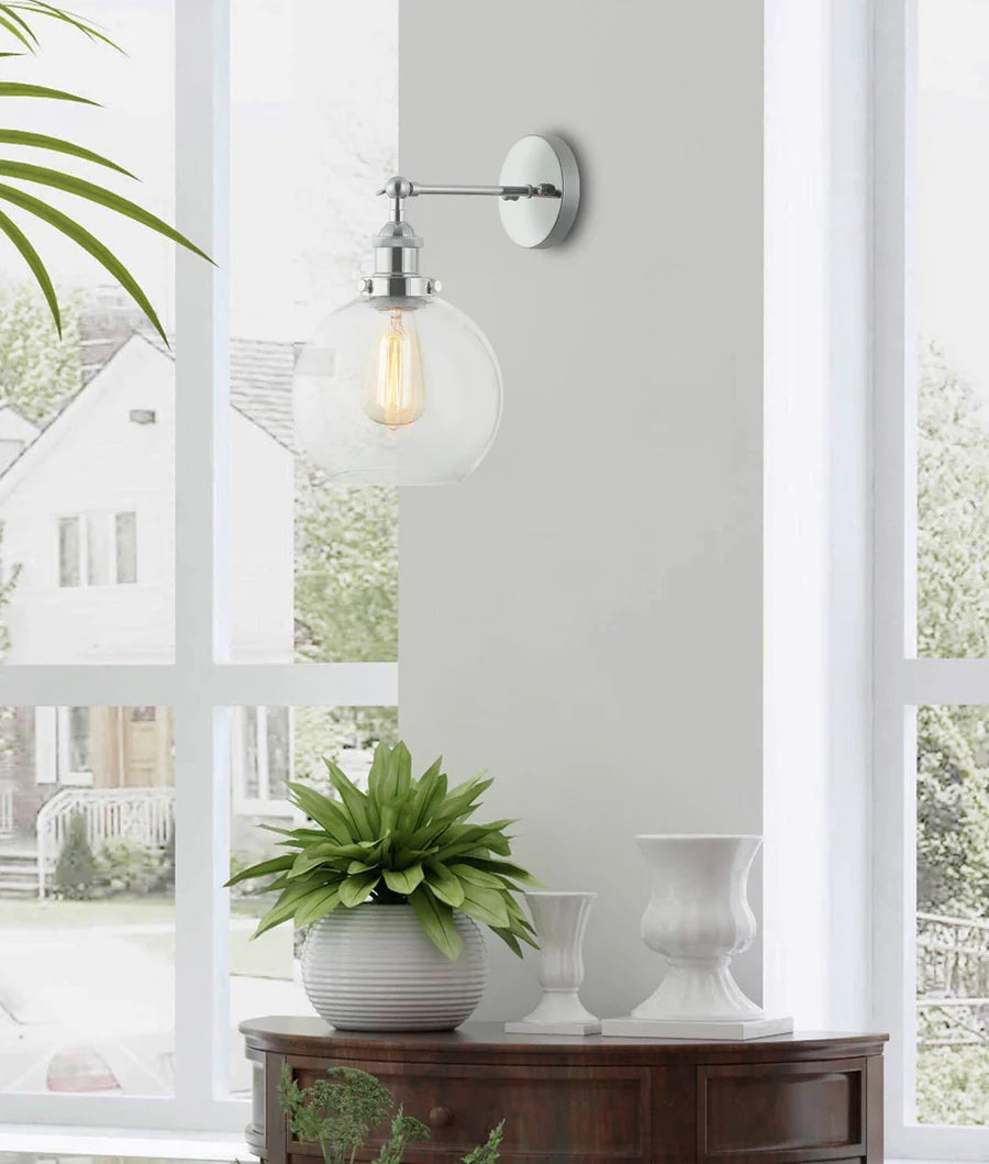 PESINI Interior Swing Arm Glass with Antique Brass/ Chrome Highlight Wall Lights