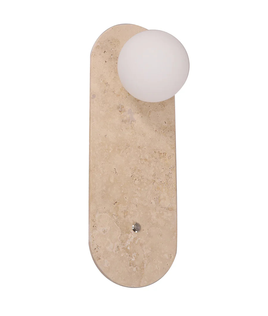 Wall Int S/M G9 Oblong Travertine Base w/Beige Finish Inc Switch & Round Opal Diffuser