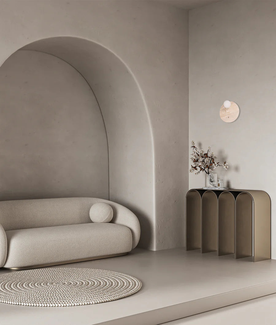 Wall Int S/M G9 Round Travertine Base w/Beige Finish Inc Switch & Round Opal Diffuser