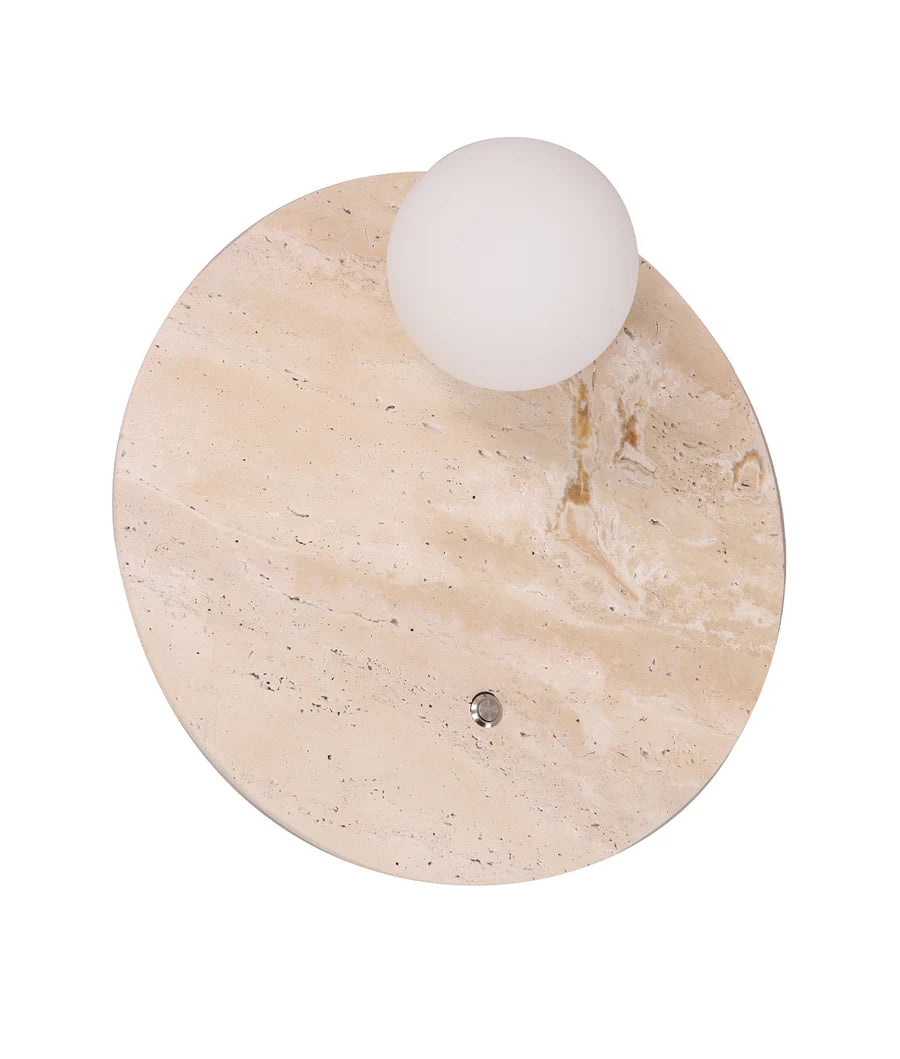Wall Int S/M G9 Round Travertine Base w/Beige Finish Inc Switch & Round Opal Diffuser