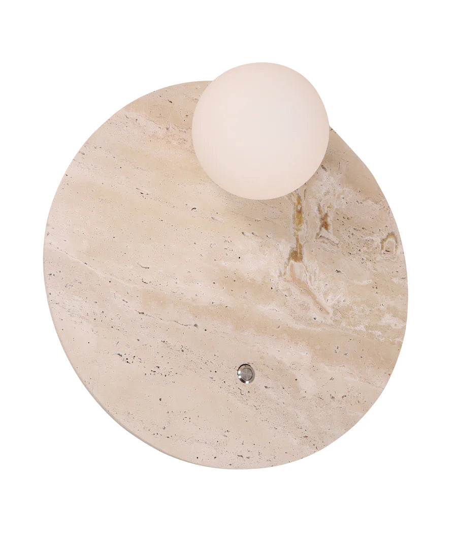 Wall Int S/M G9 Round Travertine Base w/Beige Finish Inc Switch & Round Opal Diffuser