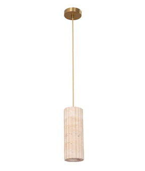 SAGITTA: Interior Oblong Beige Travertine with Brass Highlight Pendant Light