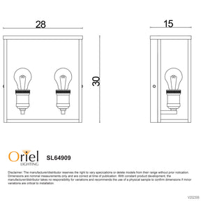 OAKLAND 2 LIGHT OUTDOOR WALL LIGHT BLACK