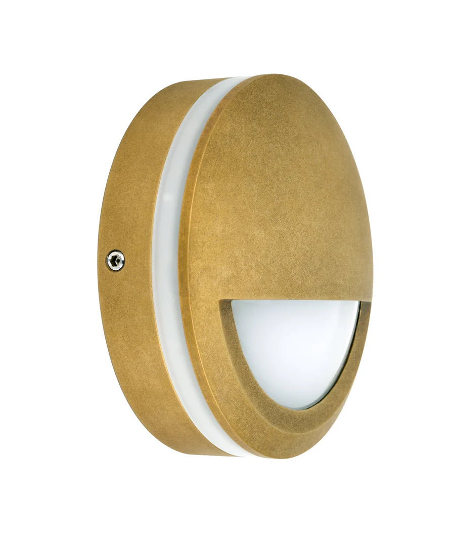 STE Exterior LED 12V/240V Antique Brass Eyelid/Round Step/Wall Lights IP65