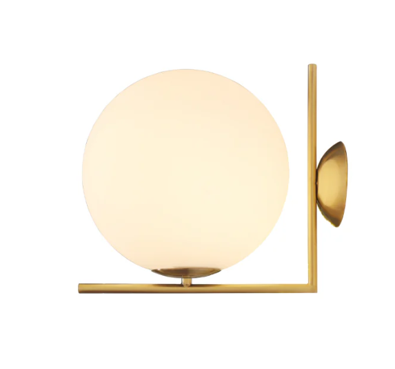 IC Interior Wall Light, Antique Brass  with Opal Spherical Glass