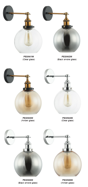PESINI: Interior Swing Arm Glass with Antique Brass Wall Lights