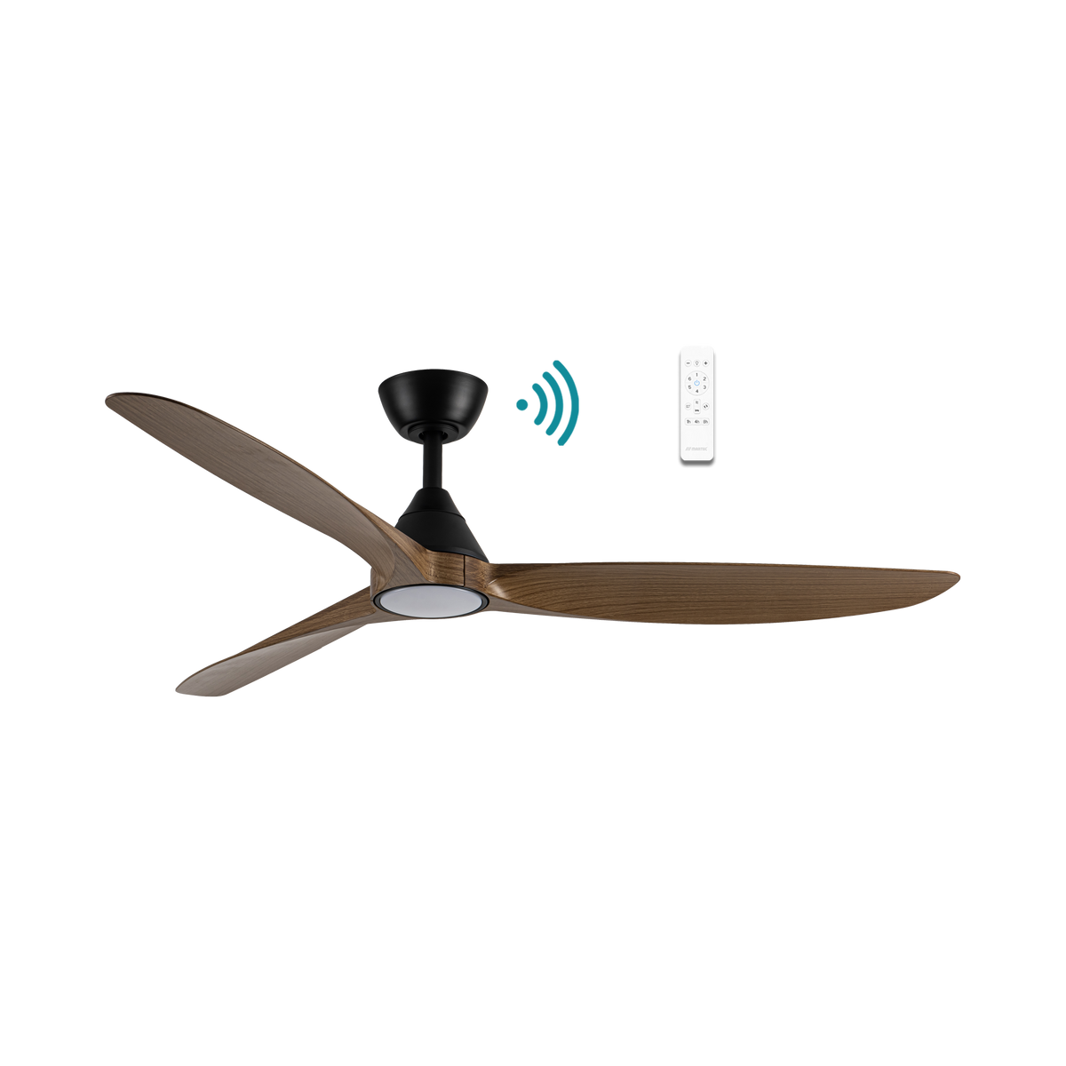 Seaforth DC 1320mm 3 ABS Blade WIFI & Remote Control Ceiling Fan with Variable Dim 15w CCT LED Light Matt Black/Teak