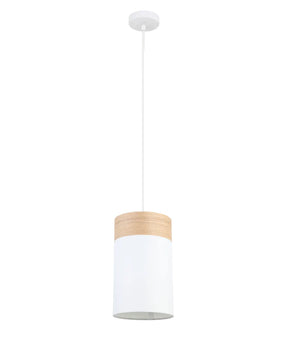 TAMBURA: Scandinavian Small Round Cloth Shade with Wood Veneer Trim Pendant Lights