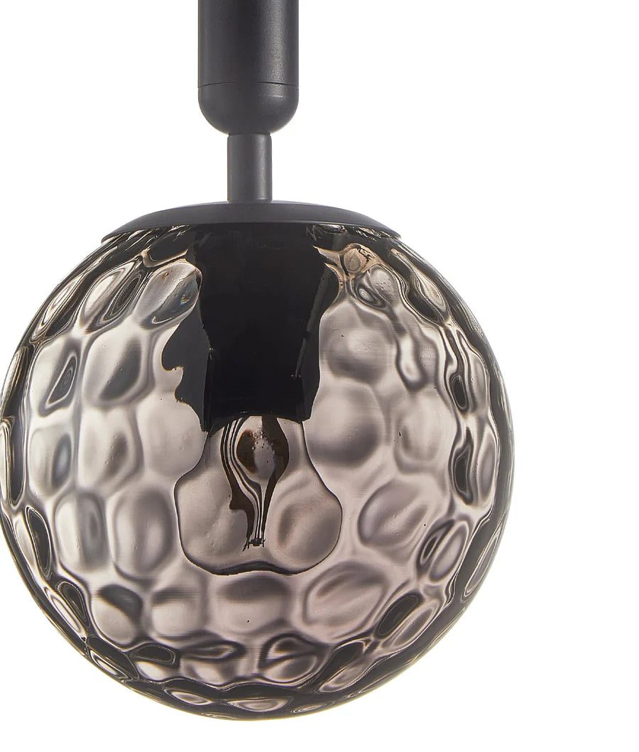 TRATTINO: Interior Bronze Amber /Smokey Black Spherical Glass Multiple Bar Base Pendant Lights