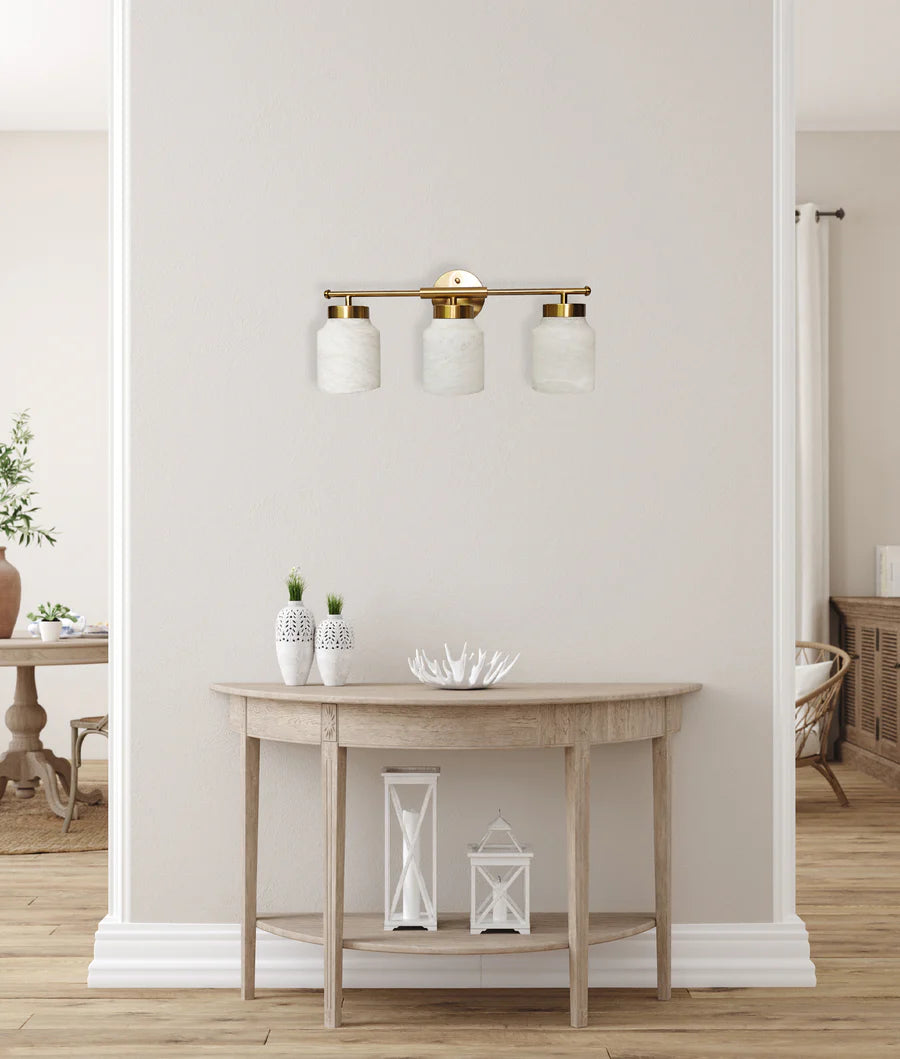 WALL Int S/M ES JAR WH Alabaster x 3 w/Brass Highlight &  RND Base OD120mm (Shade)