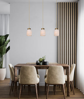 TUFO: Interior White Jar Alabaster with Brass Highlight Pendant Light