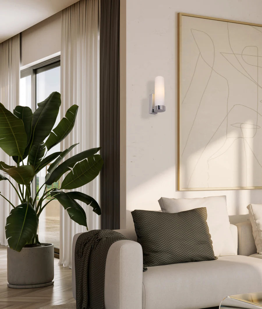 VARA Interior Tubular Up Opal Glass Wall Lights