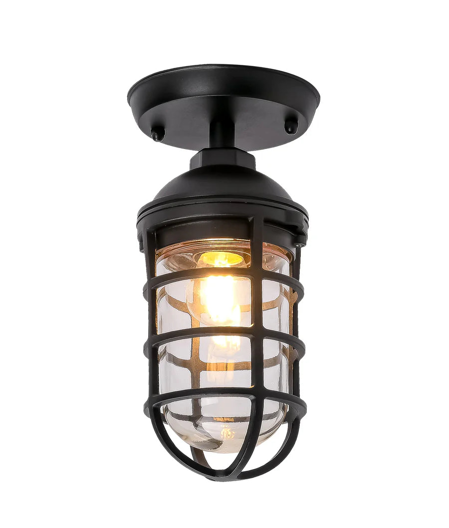 VILLAKU Exterior Cylinder Aluminium & Glass with Cage Ceiling / Wall Lights IP44