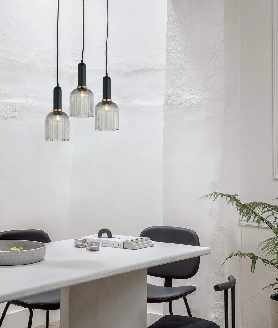 VINTAJ: Retro Interior Ellipse Shape Ribbed Glass Pendant Lights