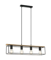 VIRUN: Interior Rectangular Frame Wood with Black Hardware Pendant Light