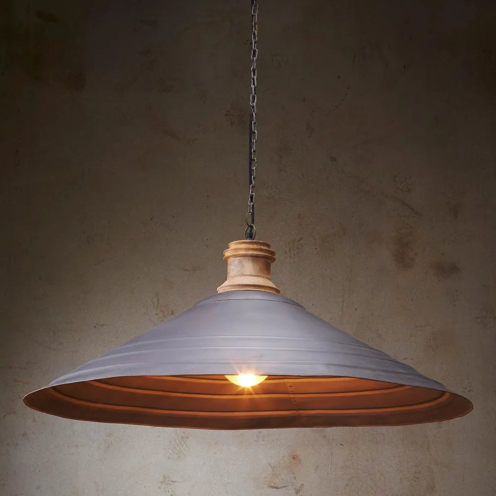 Hudson Ceiling Pendant Matt Grey and Wood
