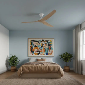 Infinity-iD DC Ceiling Fan with Remote – White with Beechwood Blades 60″