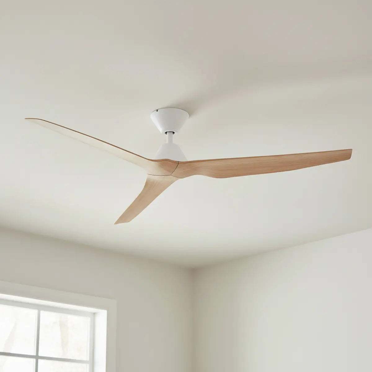 Infinity-iD DC Ceiling Fan with Remote – White with Beechwood Blades 60″