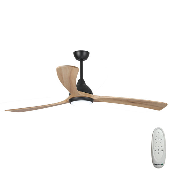 Sanctuary DC Ceiling Fan with CCT LED Light – Black with Natural Blades 70″