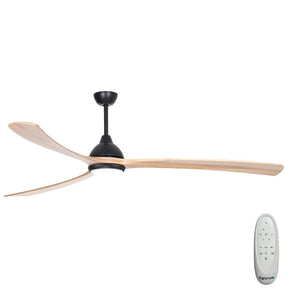 Sanctuary DC Ceiling Fan with CCT LED Light – Black with Natural Blades 86″